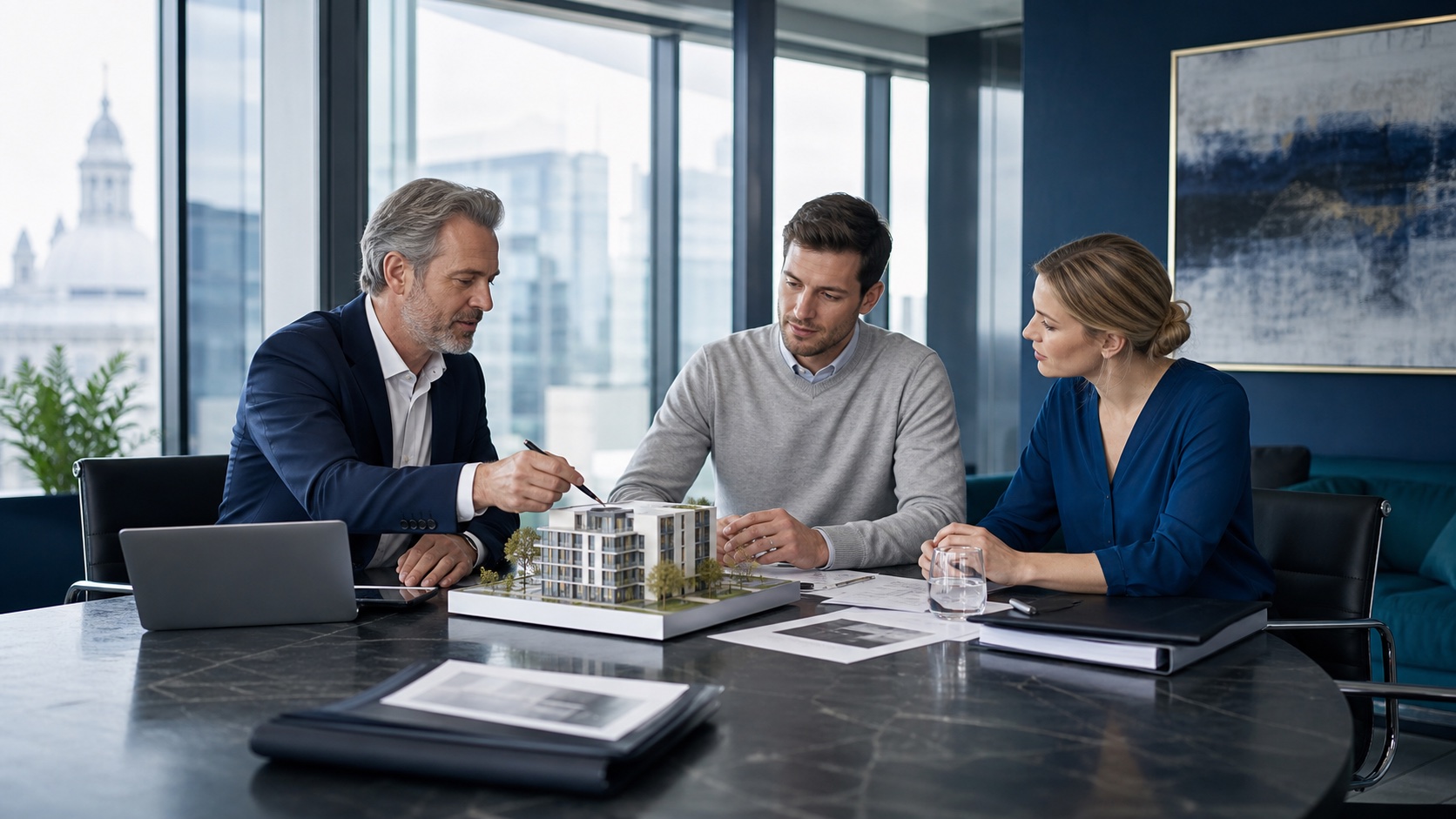 Founders reviewing a company formation plan in a modern boardroom