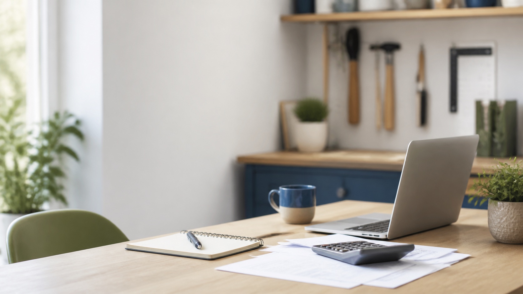 Independent business workspace with notebook and laptop