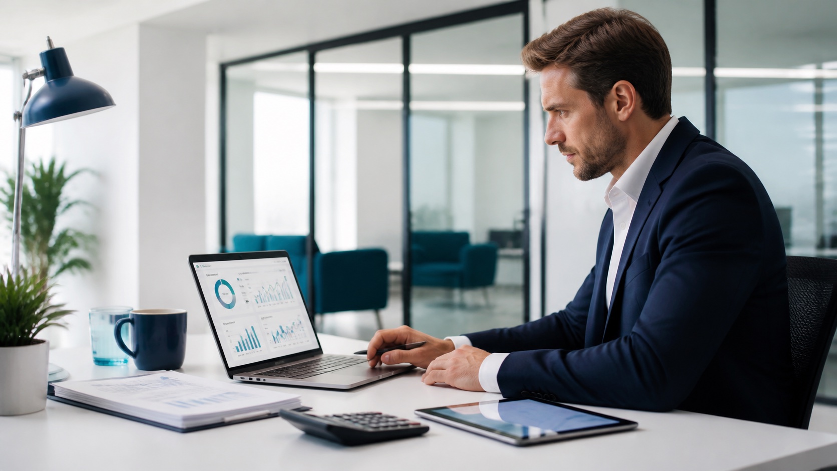 Finance professional checking VAT records on a laptop